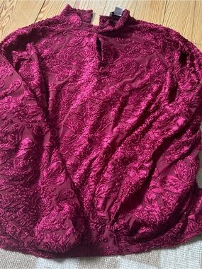 Women's Textured Mock Neck Blouse - Deep Berry